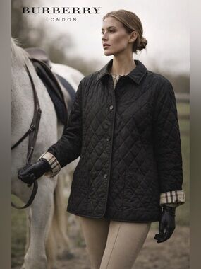 Burberry London Quilted Jacket Nova Check Lined Black Coat UK Made XL